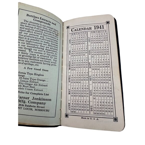1941 Red Seal Warner-Jenkinson Pocket Diary Calendar, St. Louis Food Colors Ad - Picture 3 of 10